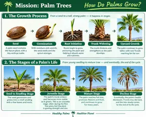 two separate types of stages related to palm tree growth - an infographic