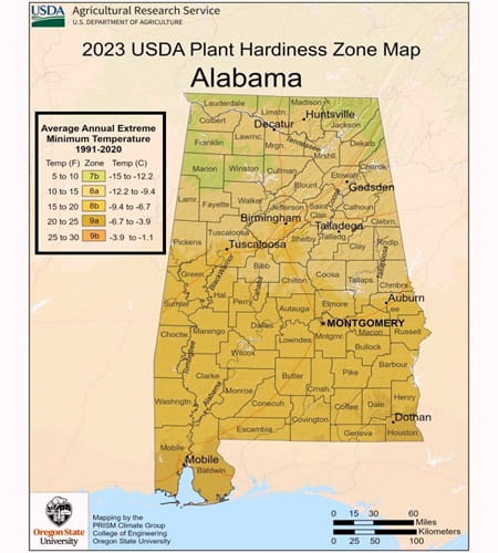 Alabama Planting Hardiness Zones map