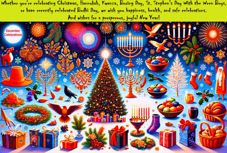 Celebrations for December poster with image representations of all holidays