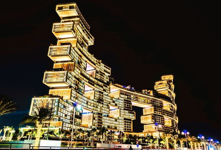 Atlantis The Royal on the Dubai Palm Tree Island's outer barrier ring