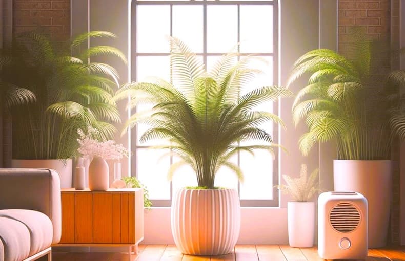 One of these parlor palms has bad placement because it's directly in front of a window