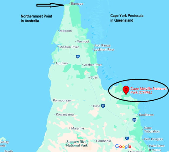 Map of the Cape York Peninsula in far north Queensland Australia Map of the Cape York Peninsula in far north Queensland Australia