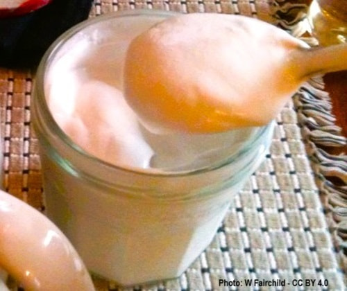 Spooning coconut cream out of a glass container