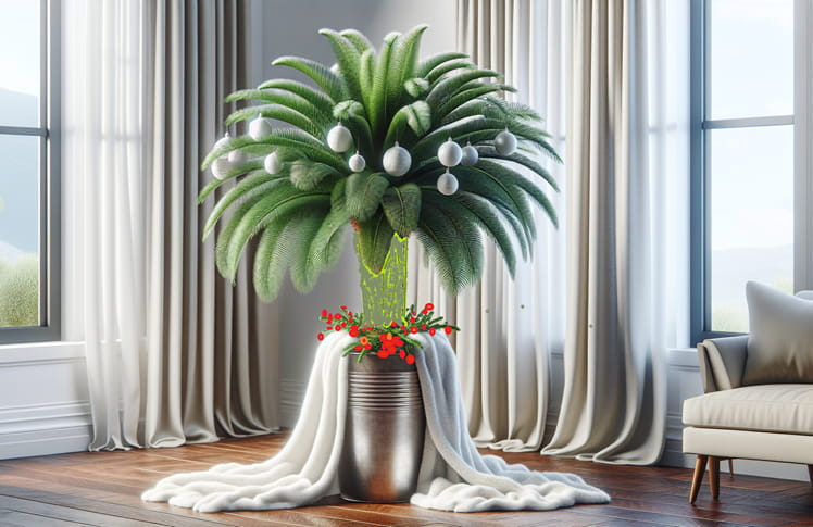 potted palm tree decorated for the holidays potted palm tree decorated for the holidays
