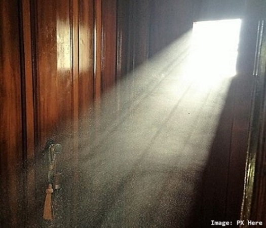 Dust glowing in sunlight coming through a window