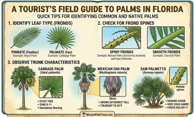 Diagram with photos for how to identify palms seen in Florida Diagram with photos for how to identify palms seen in Florida