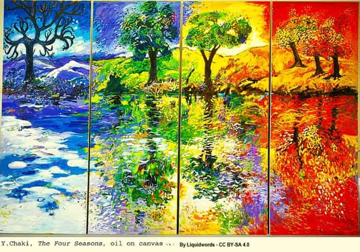 Painted mural representing each of the four seasons of the year
