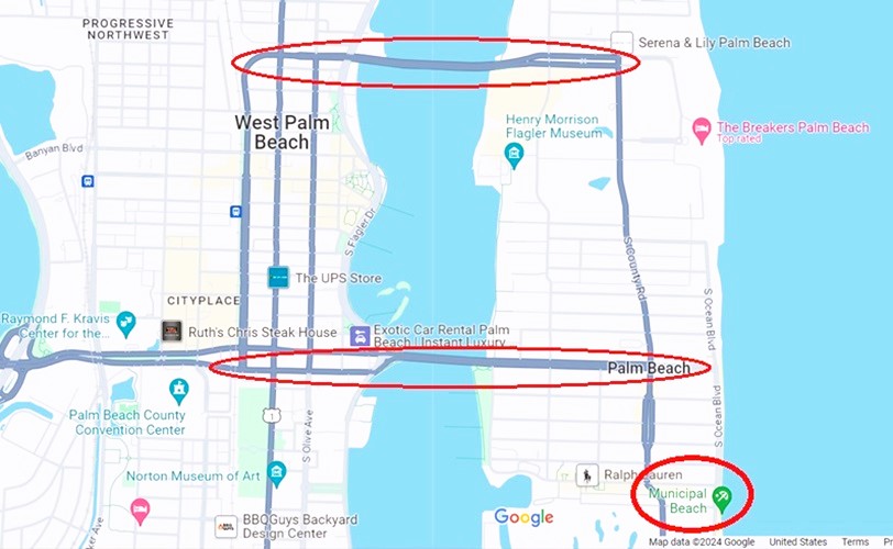 Map of the Palm Beach Florida area Map of the Palm Beach Florida area