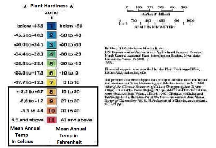 Key for China's plant growing hardiness zone