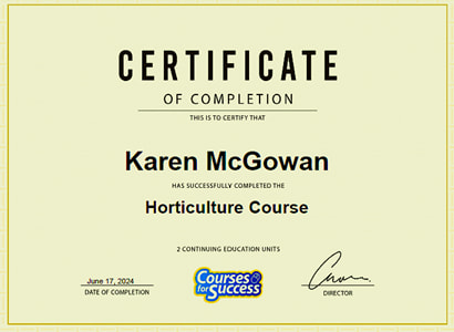 Certificate for completing a course in horticulture Certificate for completing a course in horticulture