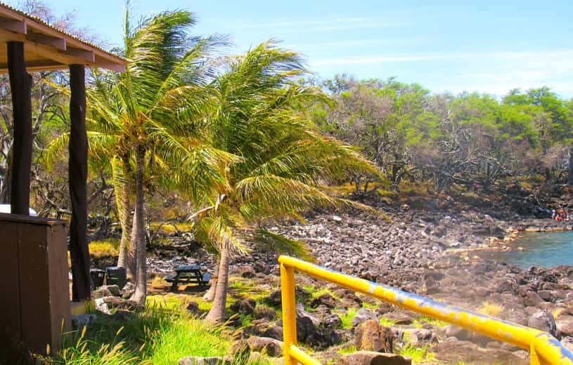 Kapaa Park in Hawaii has picnic tables and a rocky shoreline