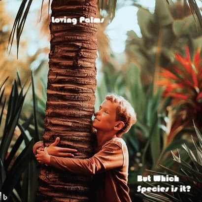 Teen hugging a palm tree trunk