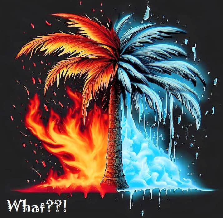 Palm Tree is Attacked by Fire and ice plus Snow Palm Tree is Attacked by Fire and ice plus Snow