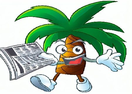 cartoon palm tree with a newspaper in its hand