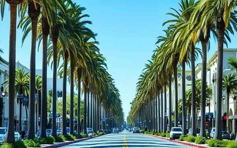 Palm lined street in a suburb Palm lined street in a suburb
