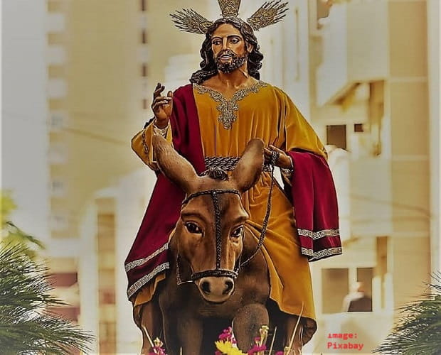 Demonstration of Jesus entering Jerusalem on a donkey