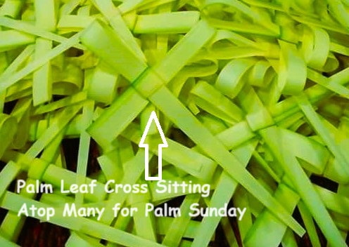 A stack of palm leaf crosses ready for Palm Sunday