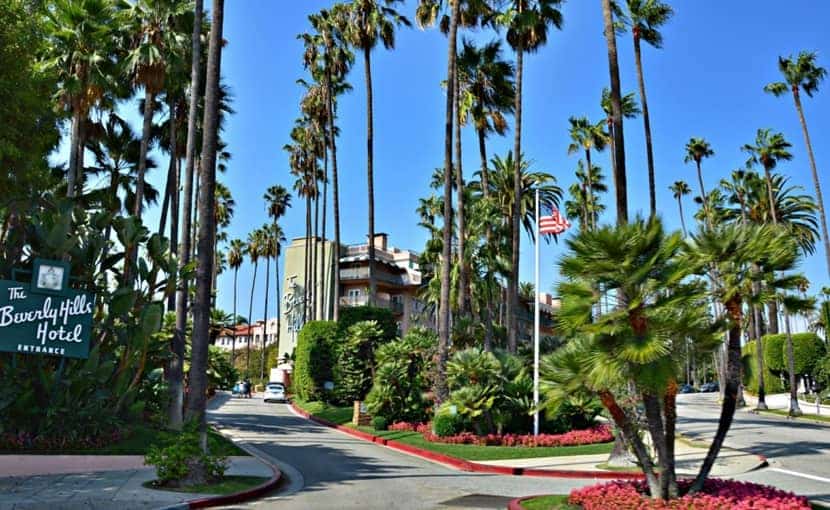 Palms surround Beverley Hills, with its namesake hotel right there.