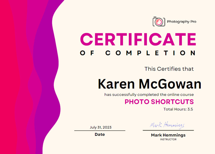 Certificate for completing Photo Shortcuts Certificate for completing Photo Shortcuts