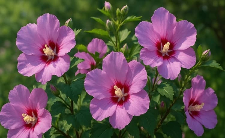 Blooms of the plant called the Rose of Sharon Blooms of the plant called the Rose of Sharon