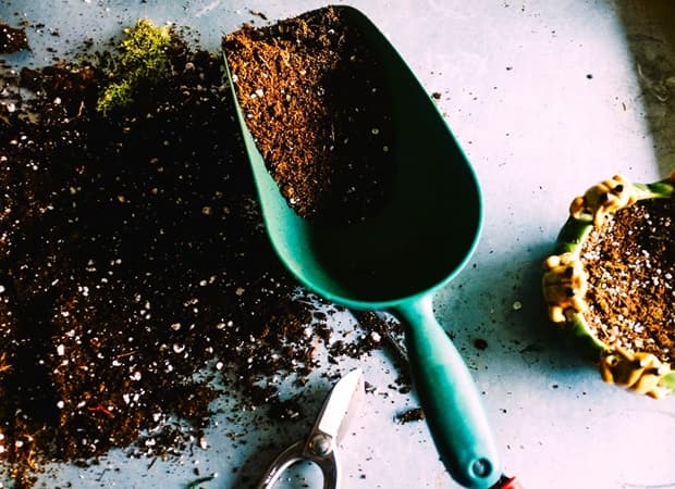 pile of potting soil with adjacent scoop fill