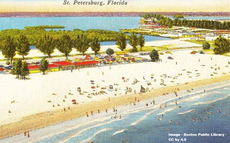 Vintage post card of aerial view of St. Petersburg Municipal Beach. Vintage post card of aerial view of St. Petersburg Municipal Beach.