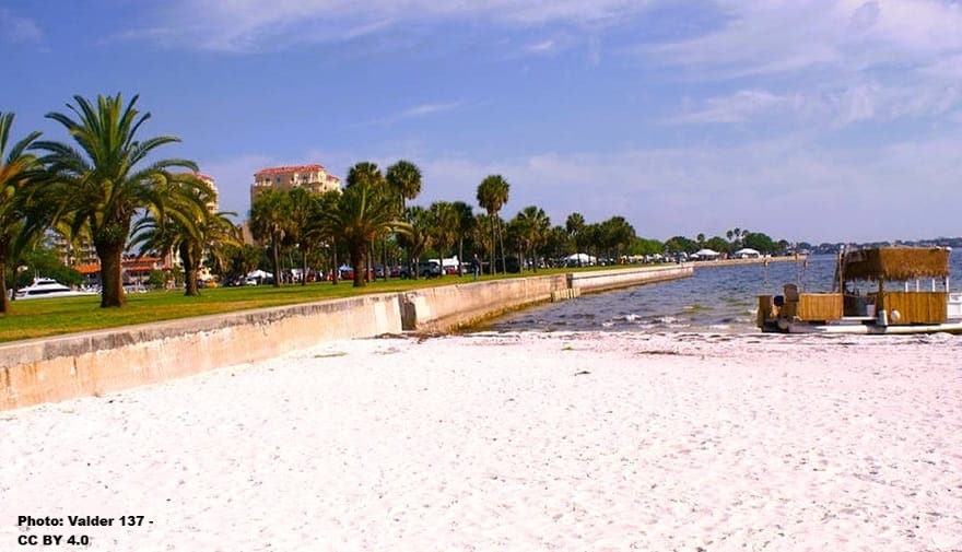 St. Pete Beach lined with palm trees and vintage hotel in background St. Pete Beach lined with palm trees and vintage hotel in background