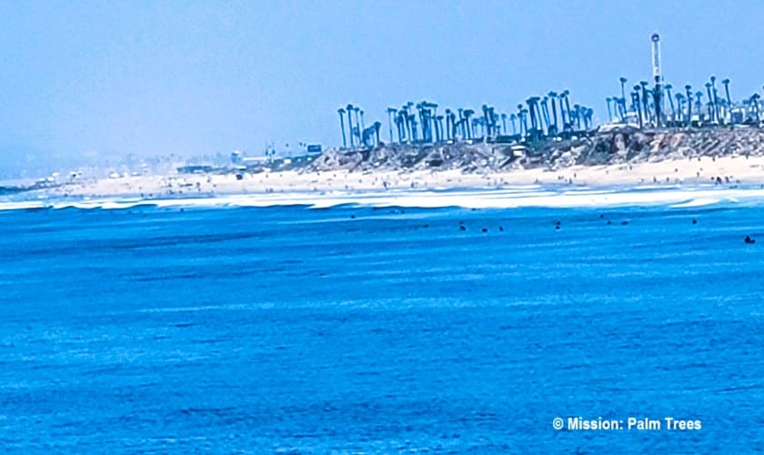 From offshore a look at Sunset Beach, north of Huntington Beach California