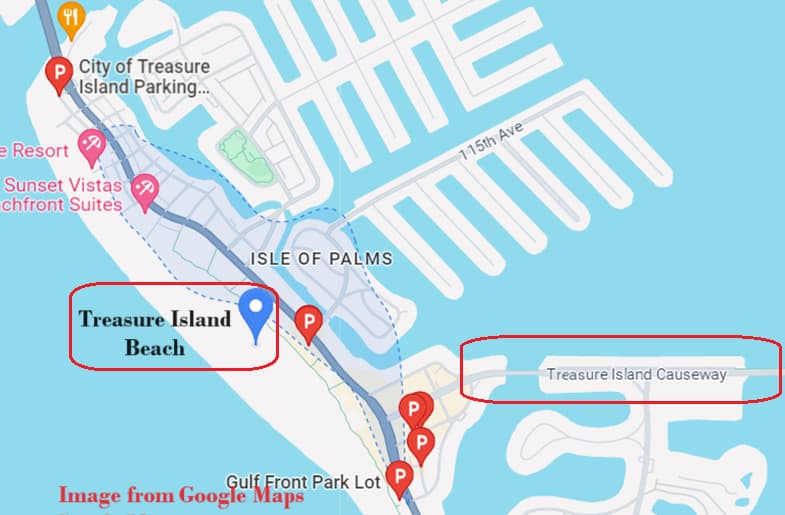 Map locating Treasure Island Beach Map locating Treasure Island Beach