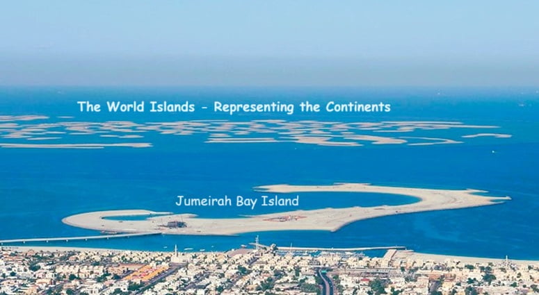 The World Islands in the distance, Jumeirah Bay Island foreground, off Dubai's coast
