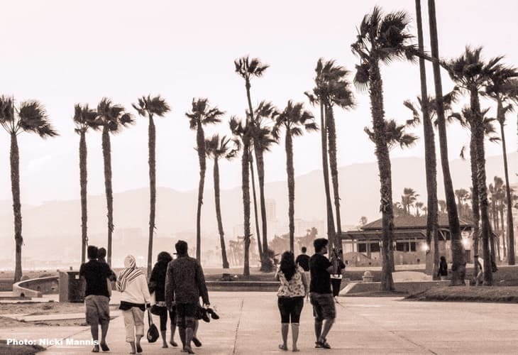 Venice Beach Los Angeles beach walk with palm trees