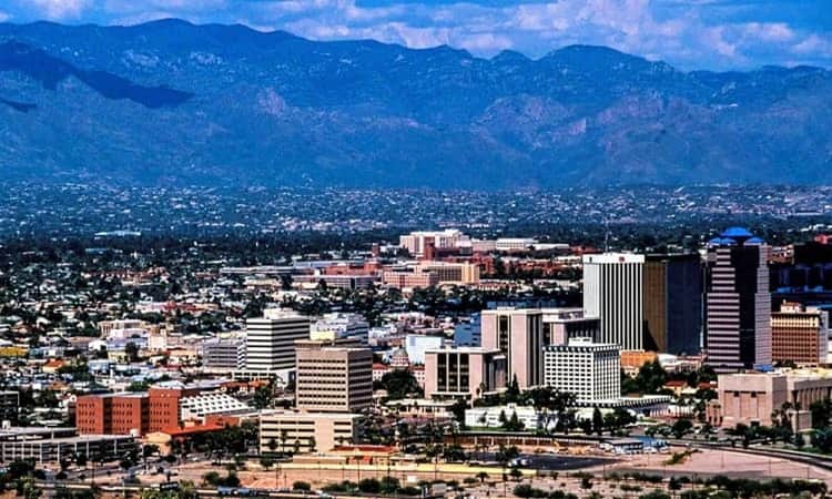 aerial view of downtown Tucson Arizona with the Catalina Mountains as the backdrop aerial view of downtown Tucson Arizona with the Catalina Mountains as the backdrop