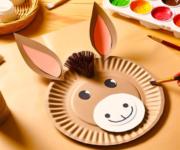 Donkey head craft made from a paper plate and construction paper