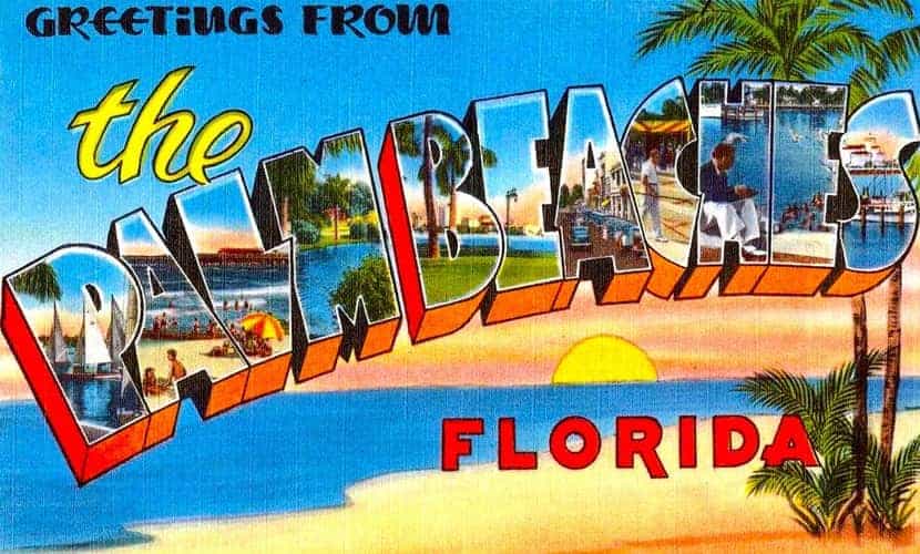 Vintage postcard welcoming people to the beaches in Palm Beach Vintage postcard welcoming people to the beaches in Palm Beach