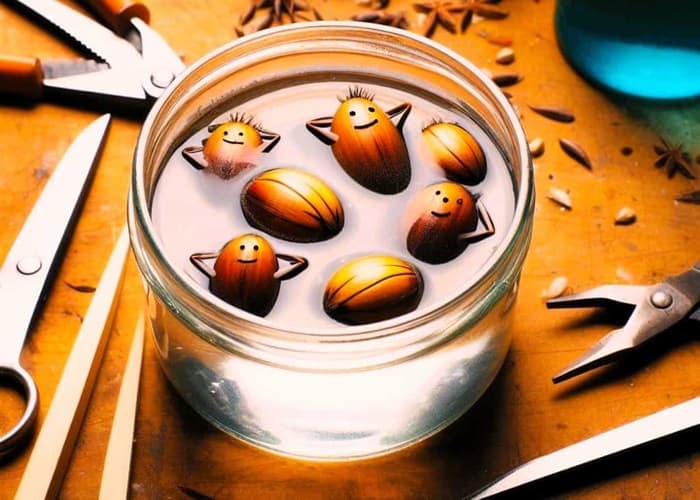 Fanciful depiction of palm seeds happily soaking in water as if they're taking a relaxing bath. Fanciful depiction of palm seeds happily soaking in water as if they're taking a relaxing bath.