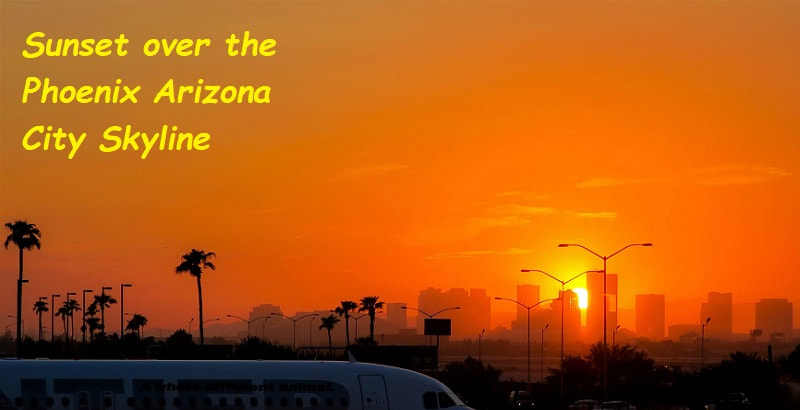 Phoenix skyline at sunset with a glowing sky Phoenix skyline at sunset with a glowing sky