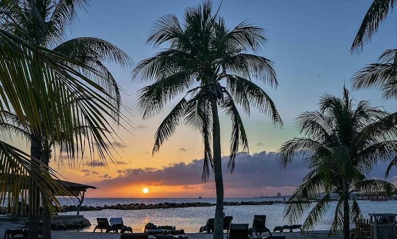 sunset at a beach resort