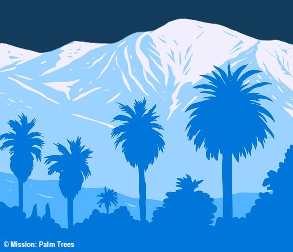 watercolor painting of filifera palm with a backdrop of snowy mountains watercolor painting of filifera palm with a backdrop of snowy mountains